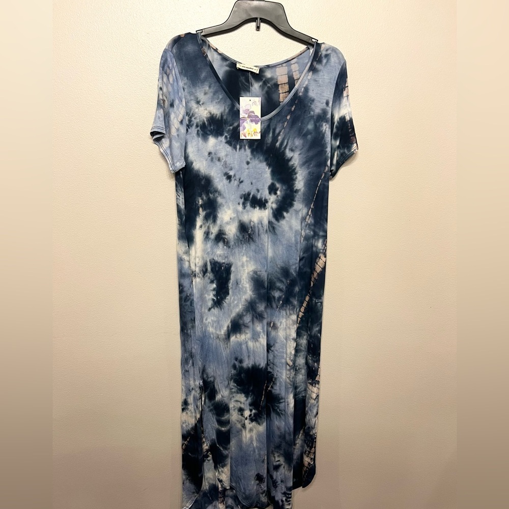 Eesome Navy and White Tie-Dye Maxi Beach Cover up Dress Resort